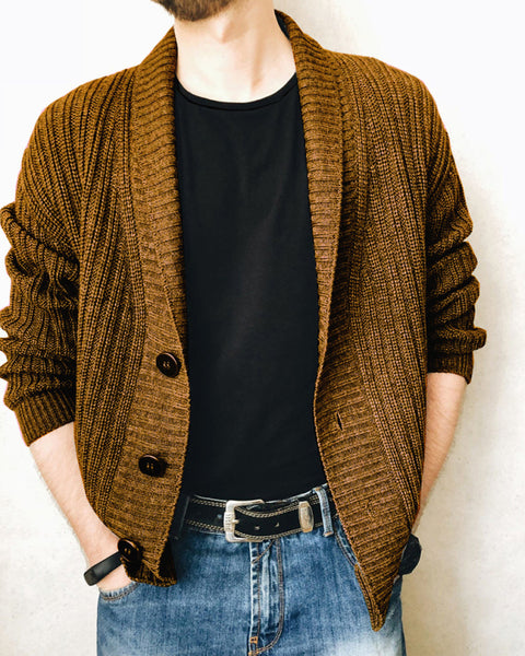 Men's Casual Ribbed Open Front Cardigan
