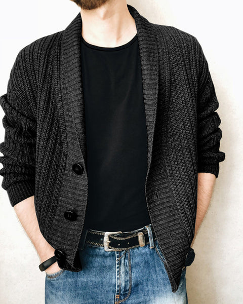 Men's Casual Ribbed Open Front Cardigan