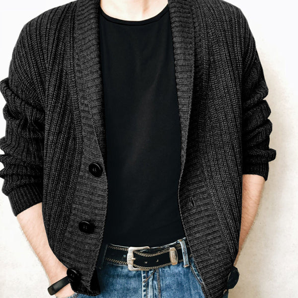 Men's Casual Ribbed Open Front Cardigan