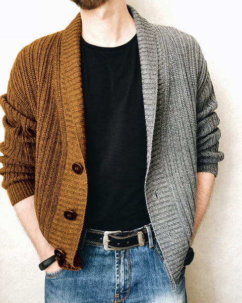 Men's Color Block Single Breasted Casual Knit Cardigan