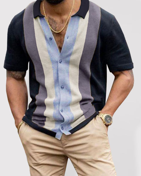 Men's knitted casual light business color matching short-sleeved cardigan