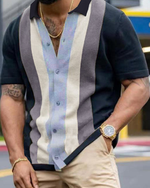 Men's knitted casual light business color matching short-sleeved cardigan