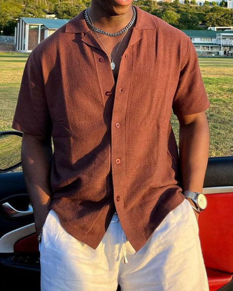 Men's knitted sweater casual retro solid color lapel POLO shirt