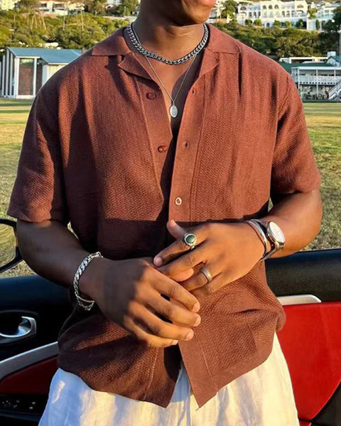 Men's knitted sweater casual retro solid color lapel POLO shirt