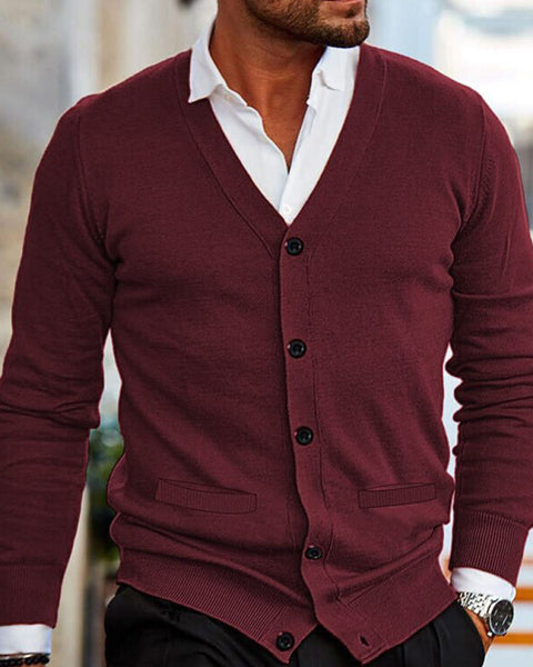 Men's V-neck long-sleeved slim cardigan jacket
