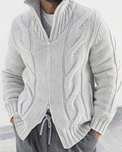 Men's turtleneck cable zipper sweater cardigan