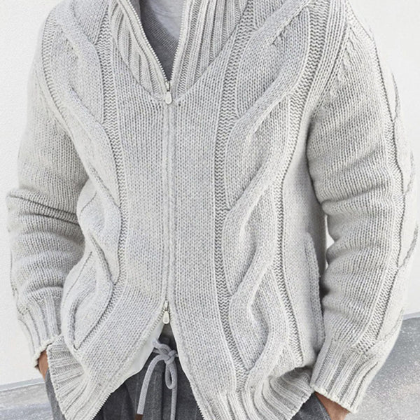 Men's turtleneck cable zipper sweater cardigan