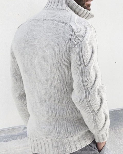 Men's turtleneck cable zipper sweater cardigan