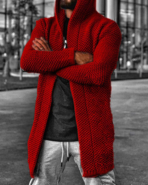 Men's hooded long sleeve knitted sweater cardigan