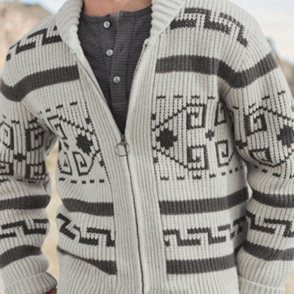 Men's casual lapel jacquard knitted jacket