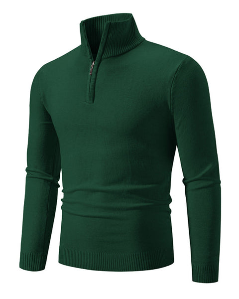 Men's casual solid color sweater half zipper pullover stand collar sweater