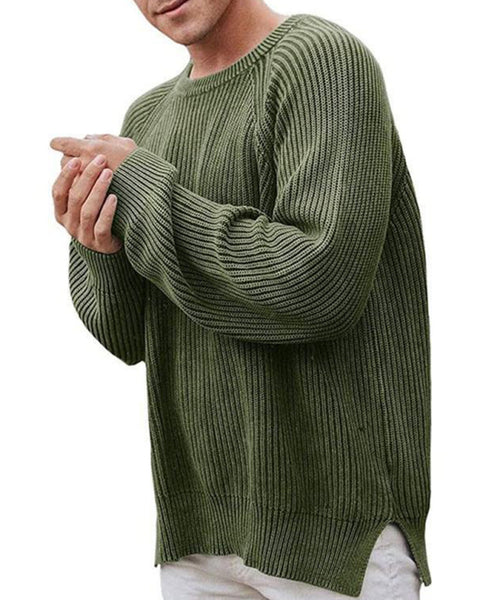 Men's solid color fashion trendy sweater pullover crew neck sweater