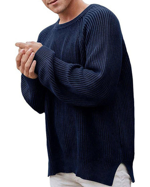 Men's solid color fashion trendy sweater pullover crew neck sweater