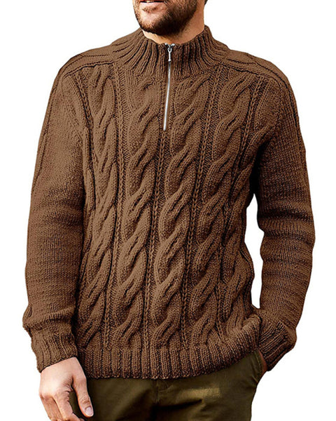 Men's new solid color zipper half turtleneck long sleeve sweater