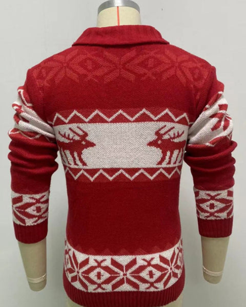 Men's Reindeer Pattern Knit Cardigan Sweater