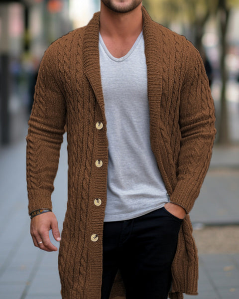Men's mid-length knitted sweater Thick-knit twisted cardigan woolen jacket