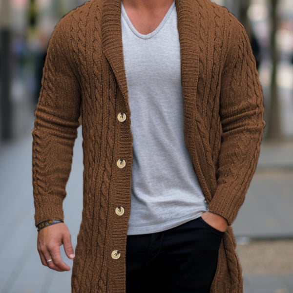 Men's mid-length knitted sweater Thick-knit twisted cardigan woolen jacket
