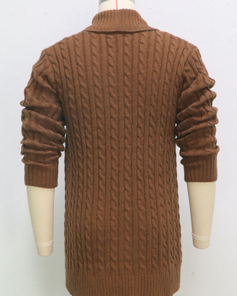 Men's mid-length knitted sweater Thick-knit twisted cardigan woolen jacket