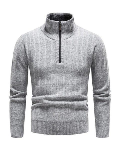 Men's stand collar zipper half cardigan sweater