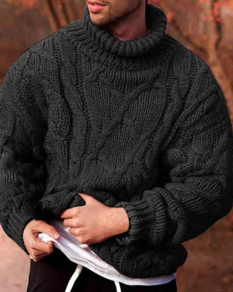 Men's Solid Color Fashion Casual Twist Turtleneck Sweater