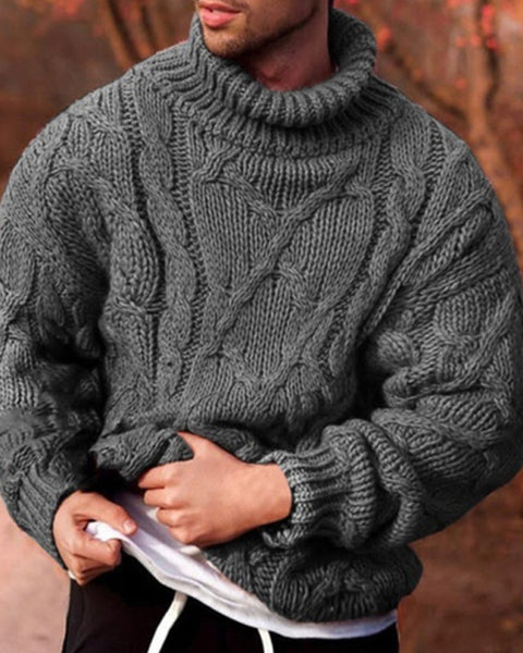 Men's Solid Color Fashion Casual Twist Turtleneck Sweater