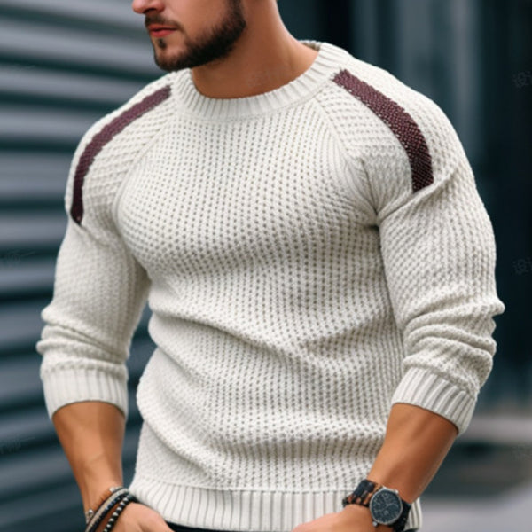 Men's Casual Fashion Shoulder Contrast Color Long Sleeve Knitted Sweater