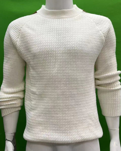 Men's Casual Fashion Shoulder Contrast Color Long Sleeve Knitted Sweater