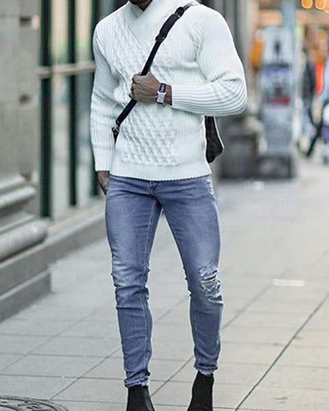 Men's Fashion Cable Knit Shawl Collar Sweater