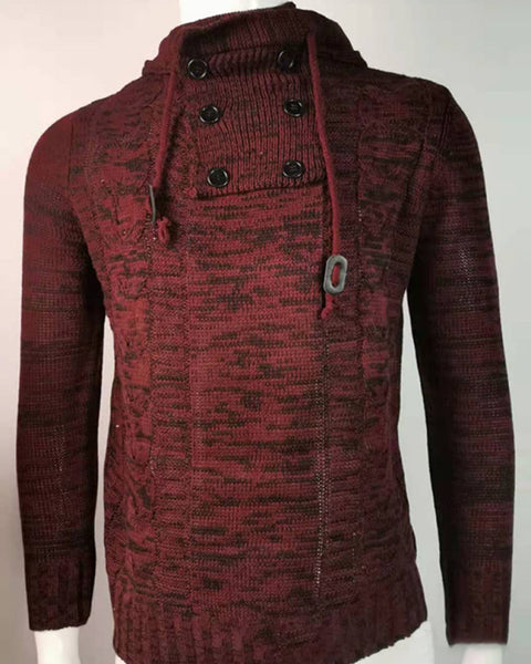 Men's Casual Knit Button-Up Turtleneck Sweater