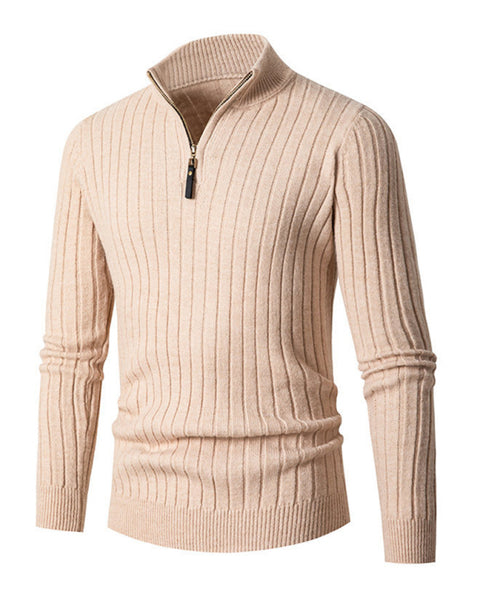 Men's casual solid color round neck stretch knitted sweater