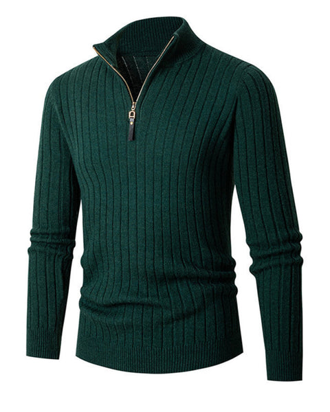 Men's casual solid color round neck stretch knitted sweater