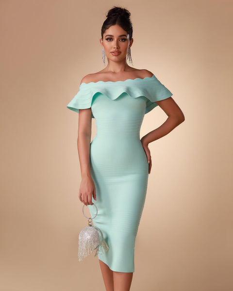 Off Shoulder Midi Bandage Dress - Opulent Empire
