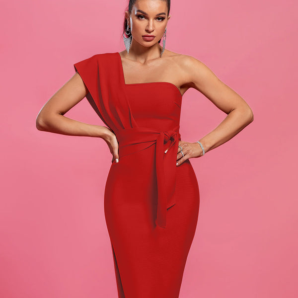 Chic One-Shoulder Belted Bandage Dress for Your Next Party - Opulent Empire