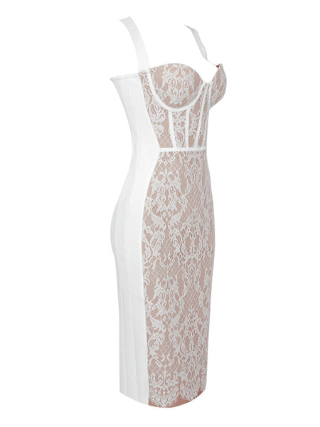 Black Lace Midi Bandage Dress