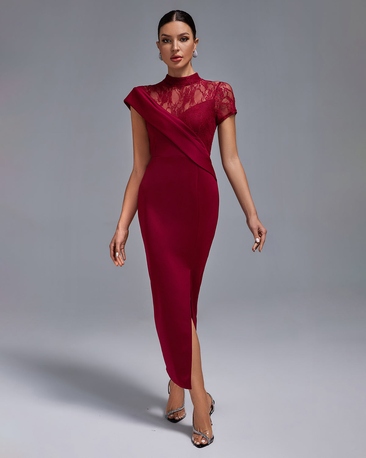 Fall wedding guest dress guide featuring the Priscilla wine lace dress