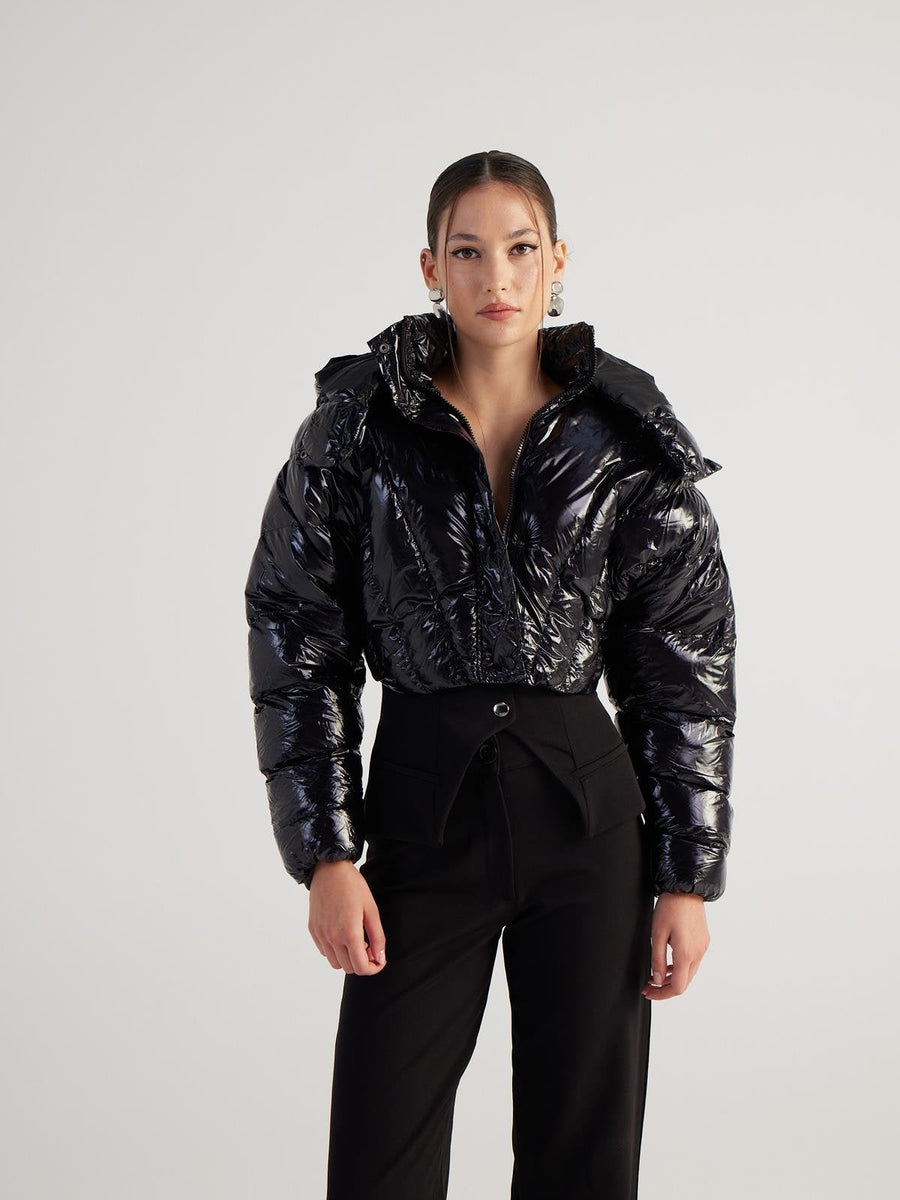Aida Black Puffer Hooded Jacket