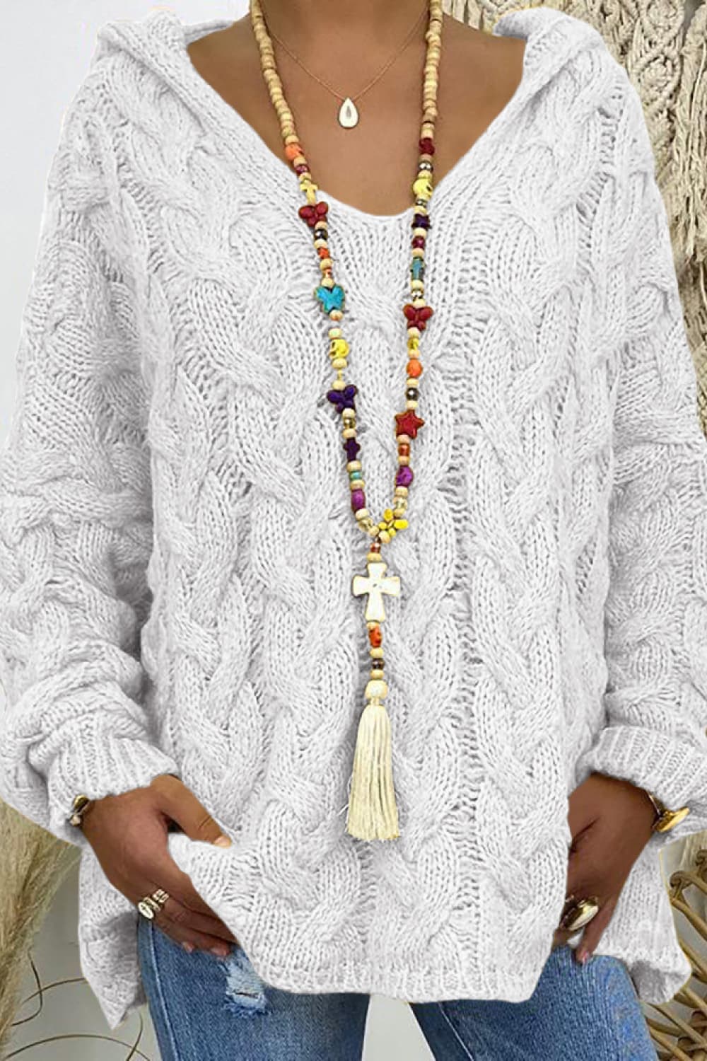 Winter Rivière — Cable-Knit Hooded Sweater, alternate view 8
