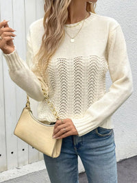 Indigo Fontaine — Perfee Openwork Round Neck Long Sleeve Sweater