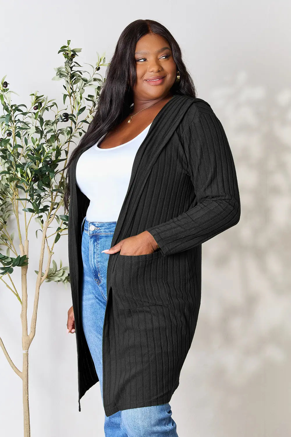 Paris Valmont — Basic Bae Full Size Hooded Sweater Cardigan, alternate view 5