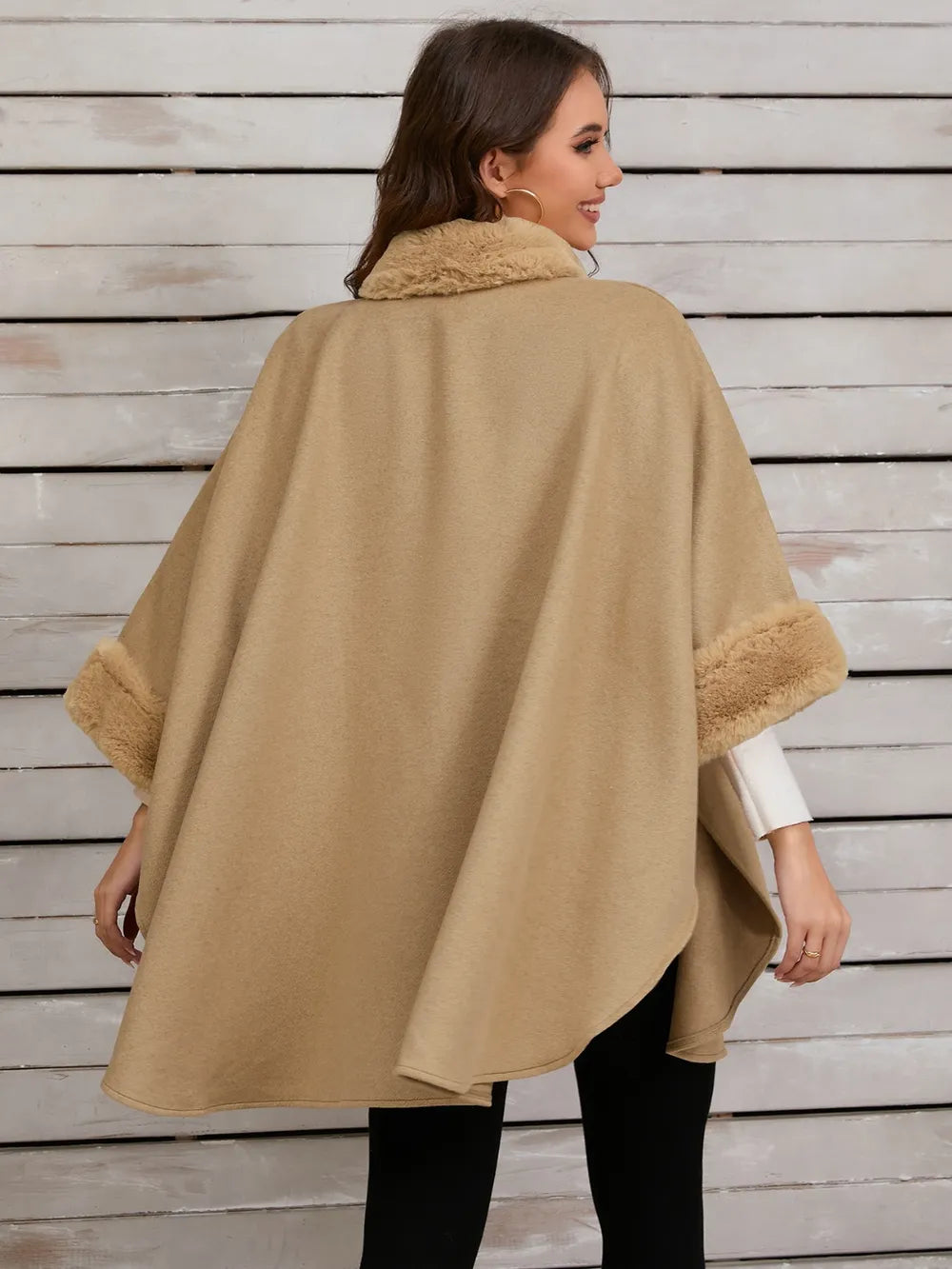 Quinn Versailles — Fuzzy Trim Long Sleeve Poncho, alternate view 4