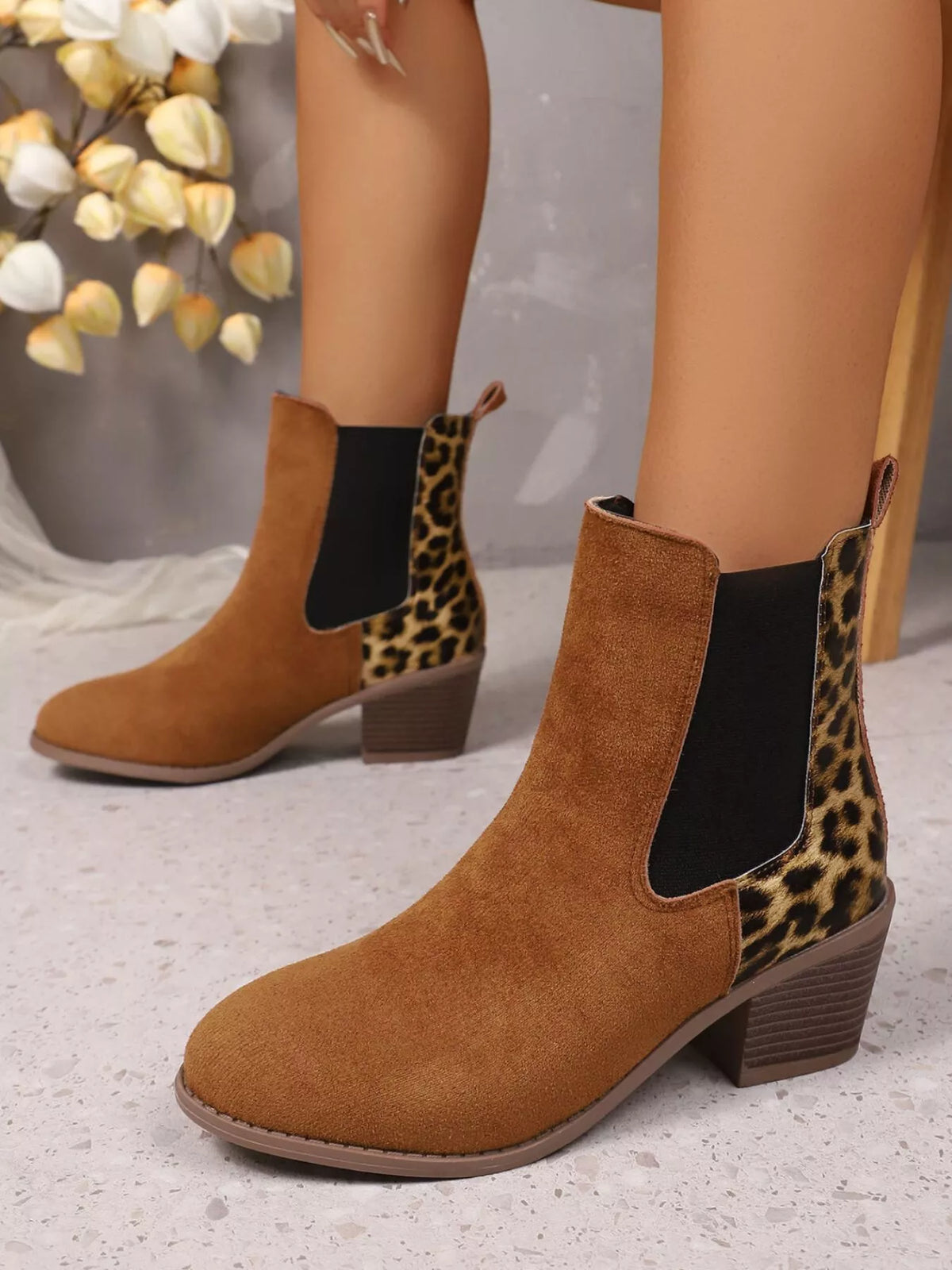 Darcy Bellini — Leopard Print Chelsea Ankle Boots with Block Heel