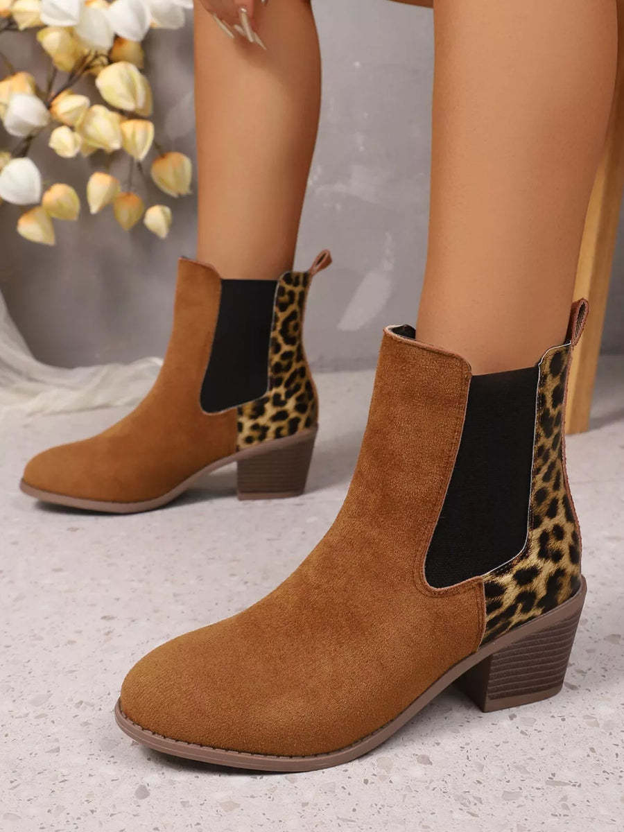 Darcy Bellini — Leopard Print Chelsea Ankle Boots with Block Heel
