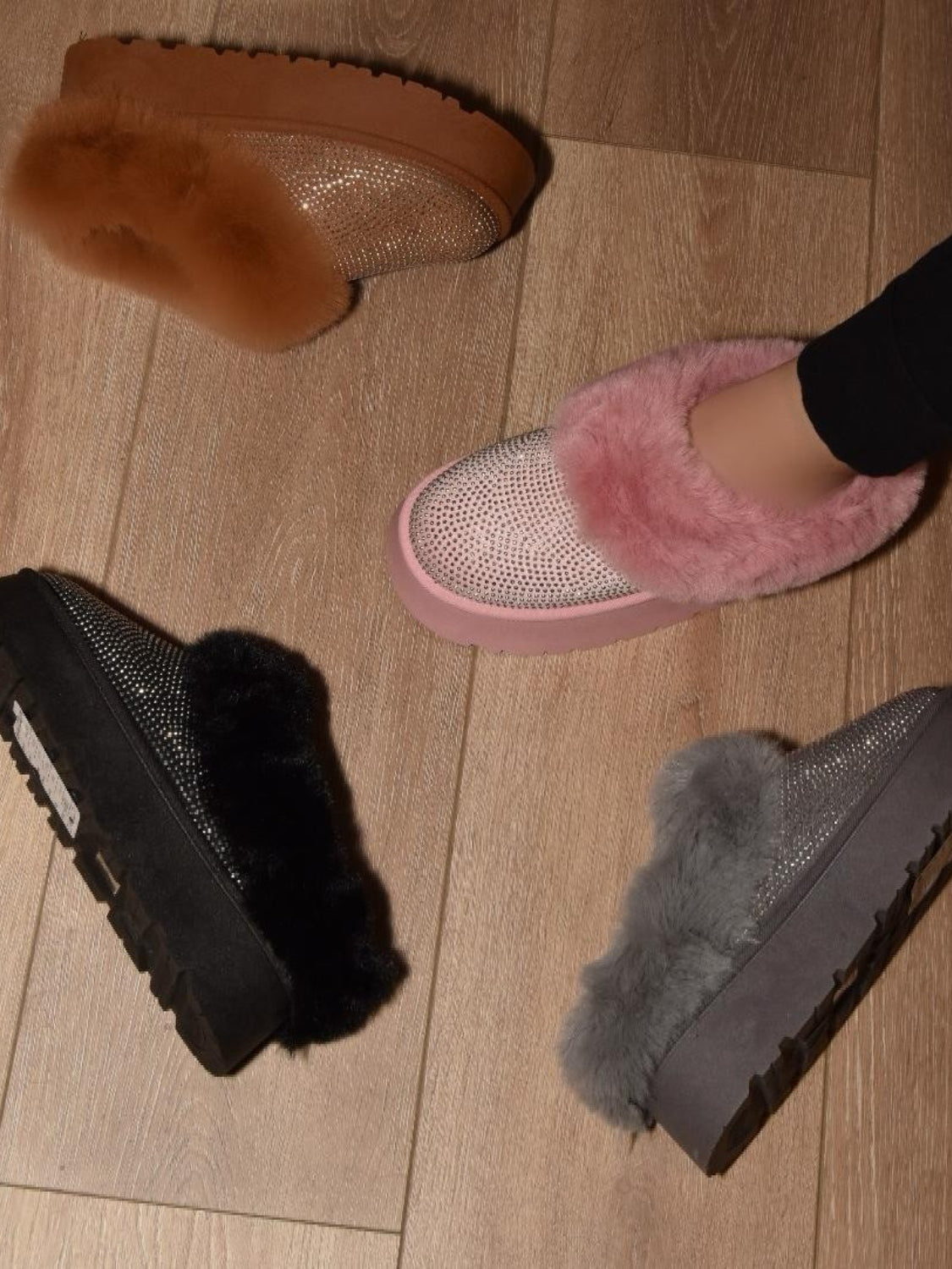 Rain Beaumont — WILD DIVA Embellished Faux Fur Platform Booties Chestnut Fashion Footwear, alternate view 3