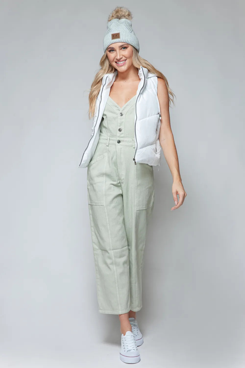Wren Saint-Clair — Snobbish Zip Up Quilted Hooded Vest White Coat or Jacket, alternate view 8