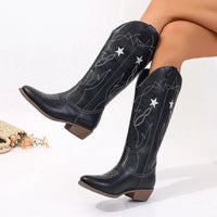 Paris Bellini — Western Star Embroidered Cowboy Boots Fashion Footwear