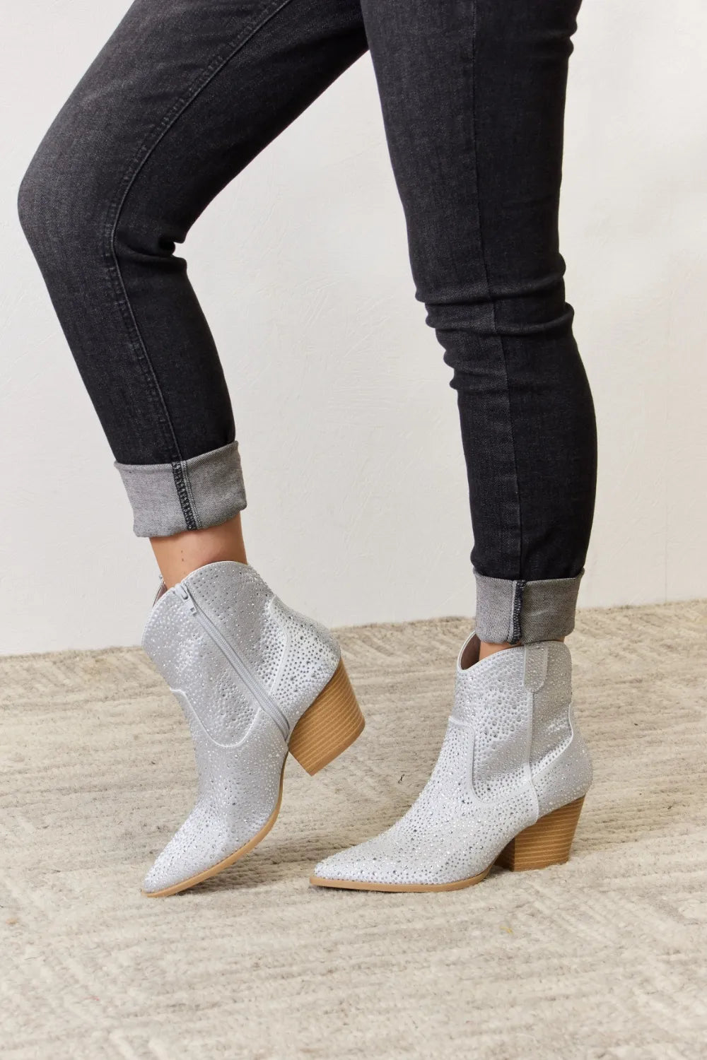 Zephyr Vallière — East Lion Corp Rhinestone Ankle Cowboy Boots Clear Rhinestone Fashion Footwear, alternate view 3