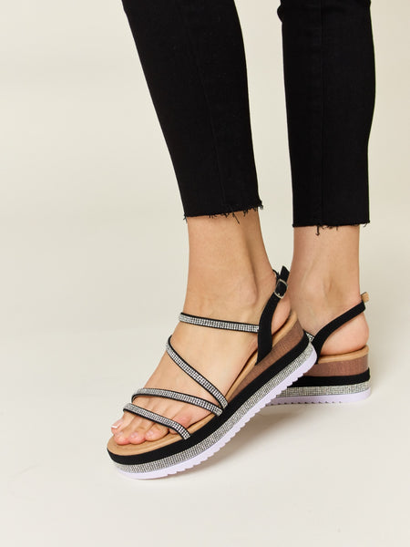 Forever Link Rhinestone Strappy Wedge Sandals - Opulent Empire