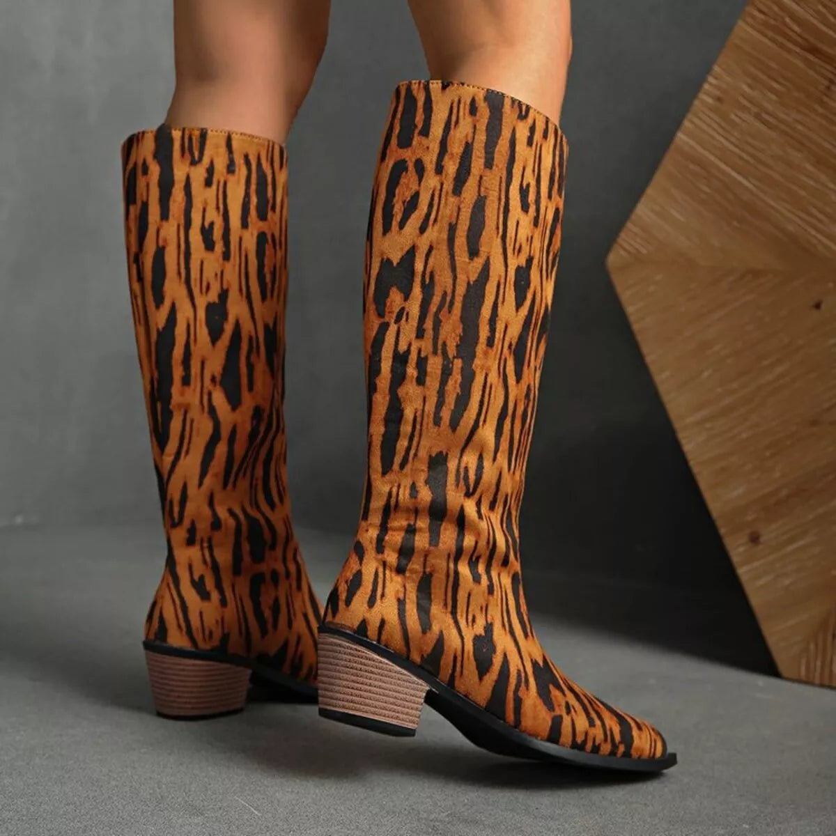 Rain Bellini — Animal Print Point Toe Block Heels Boots Leopard Fashion Footwear, alternate view 3