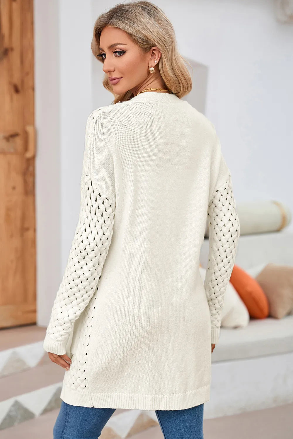 Perrin Delacroix — Open Front Dropped Shoulder Cardigan with Pockets, alternate view 9