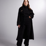 Accessorized Wool Blended Cashmere Maxi Woody Black Coat-0
